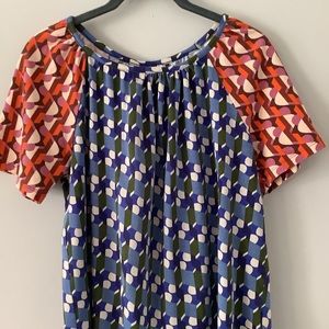 Akemi + Kin multicolored mid century geo print peasant top, size small